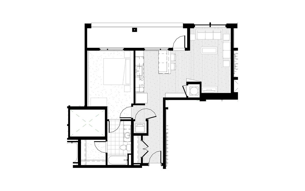 A18 - 1 bedroom floorplan layout with 1 bath and 800 square feet.